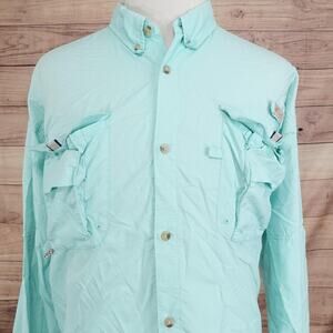 Columbia PFG Shirt Mens 2XLT Blue Vented Fishing Long Sleeve Button Front Nylon
